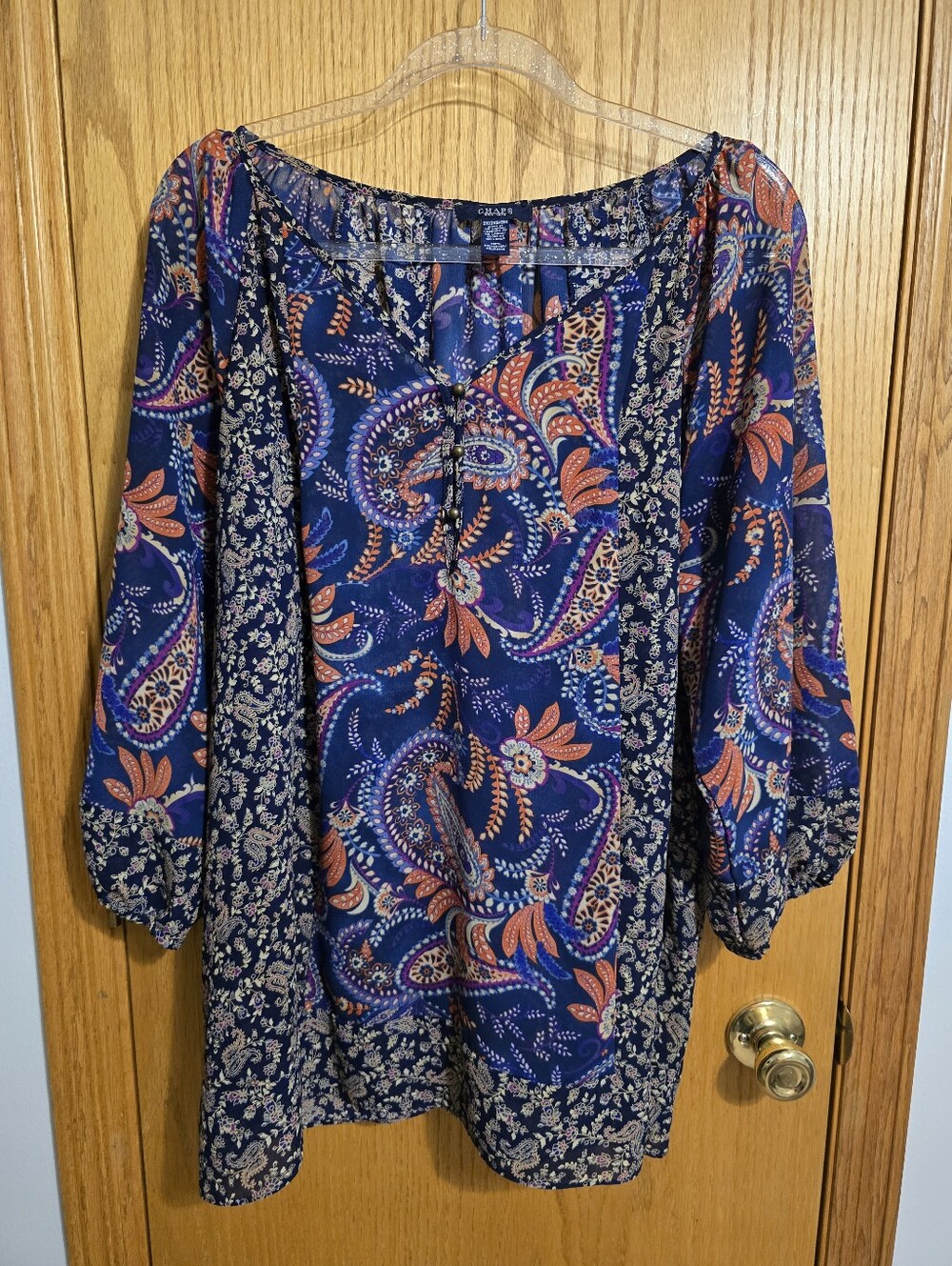 Chaps Navy and Orange Paisley Tunic Top
